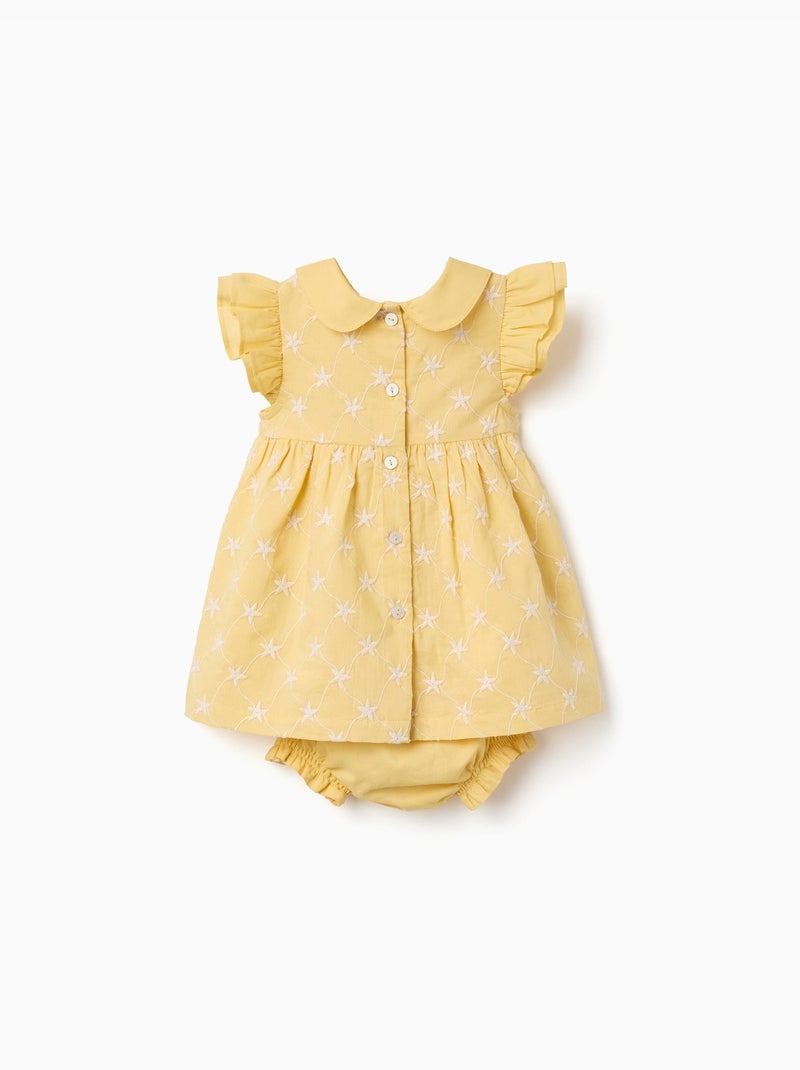 Robe en coton avec broderie et volants B&S Jaune clair - Kiabi