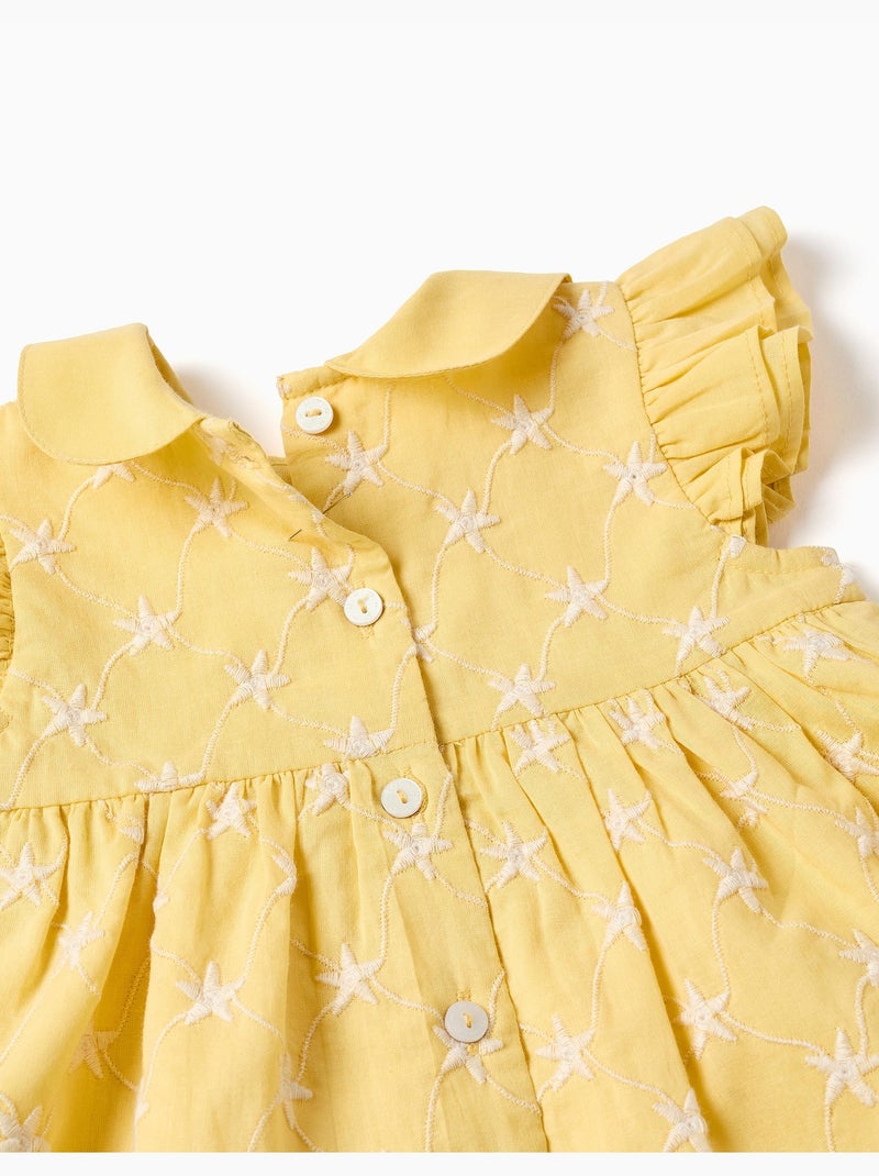 Robe en coton avec broderie et volants B&S Jaune clair - Kiabi