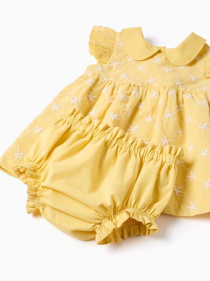 Robe en coton avec broderie et volants B&S Jaune clair - Kiabi