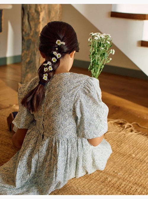 Robe en coton avec manches bouffantes et fleurs You&Me - Kiabi