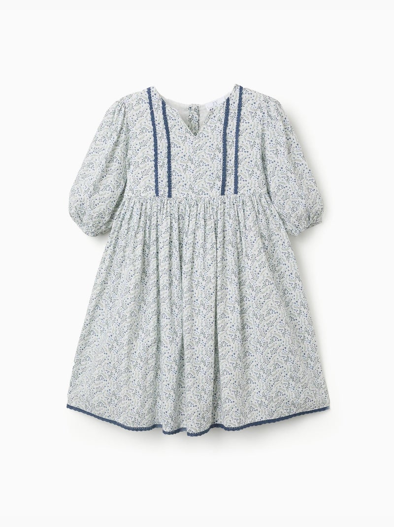 Robe en coton avec manches bouffantes et fleurs You&Me Beige clair - Kiabi