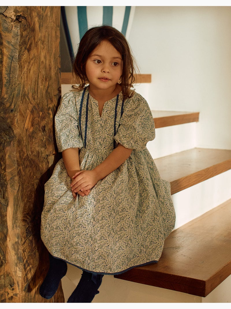 Robe en coton avec manches bouffantes et fleurs You&Me Beige clair - Kiabi