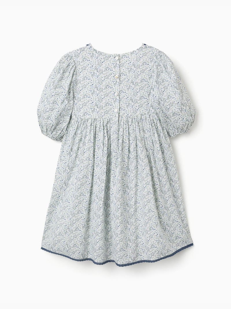 Robe en coton avec manches bouffantes et fleurs You&Me Beige clair - Kiabi