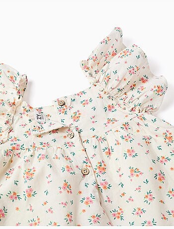 Robe en coton avec motif floral et volants