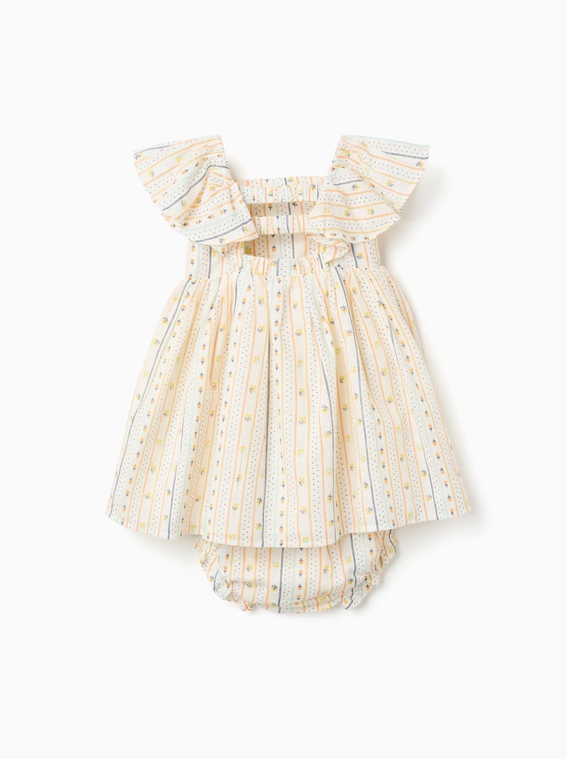 Robe en coton avec motif floral et volants Beige clair - Kiabi