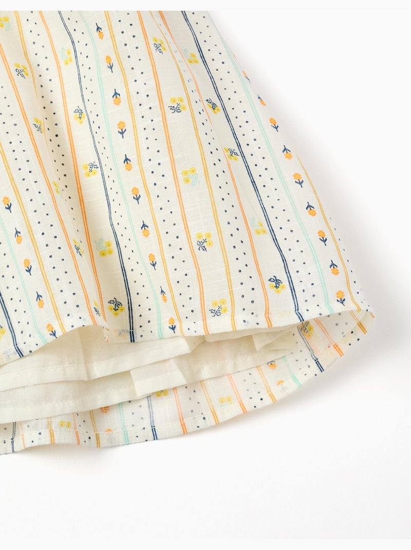 Robe en coton avec motif floral et volants Beige clair - Kiabi