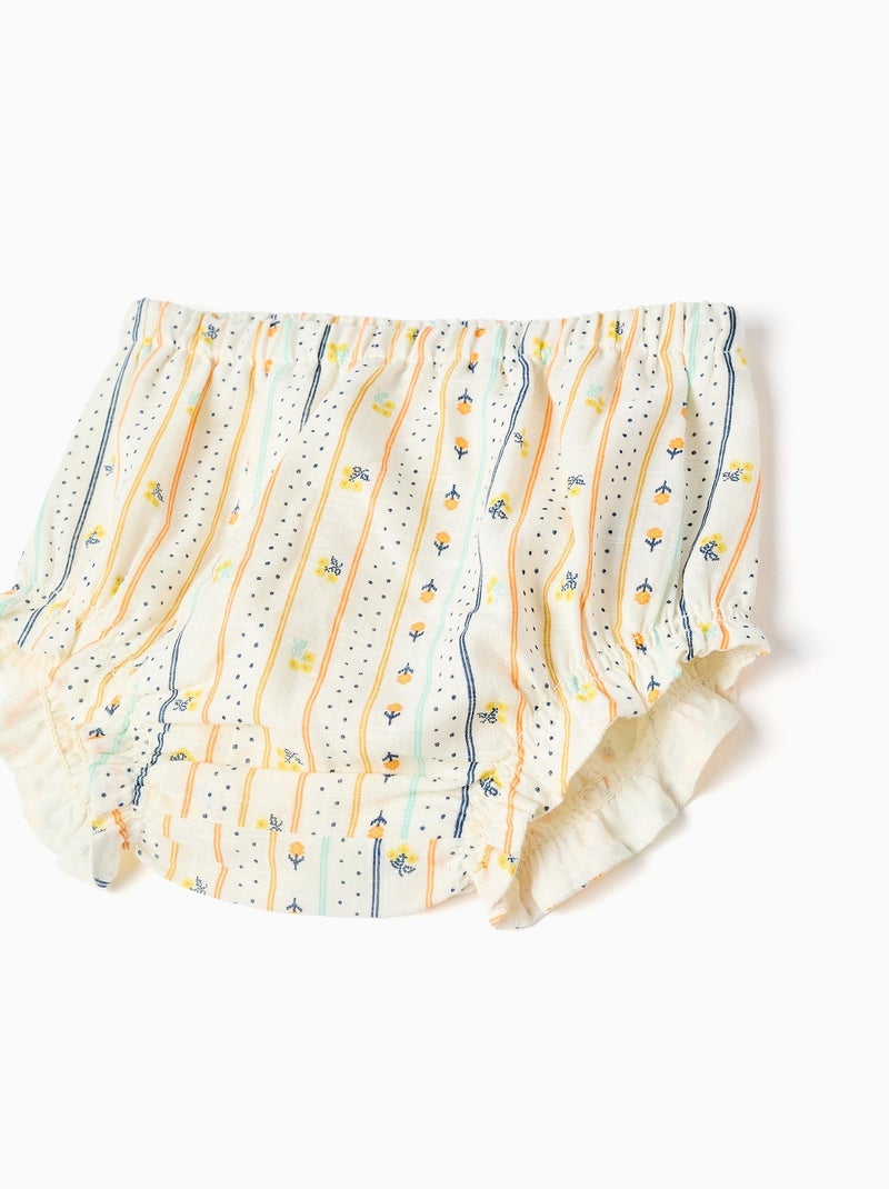 Robe en coton avec motif floral et volants Beige clair - Kiabi