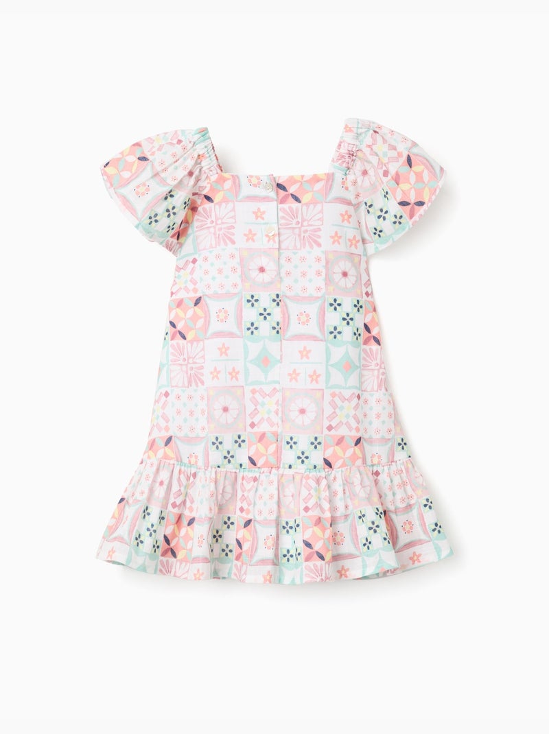 Robe en coton avec motif mosaïque Blanc - Kiabi