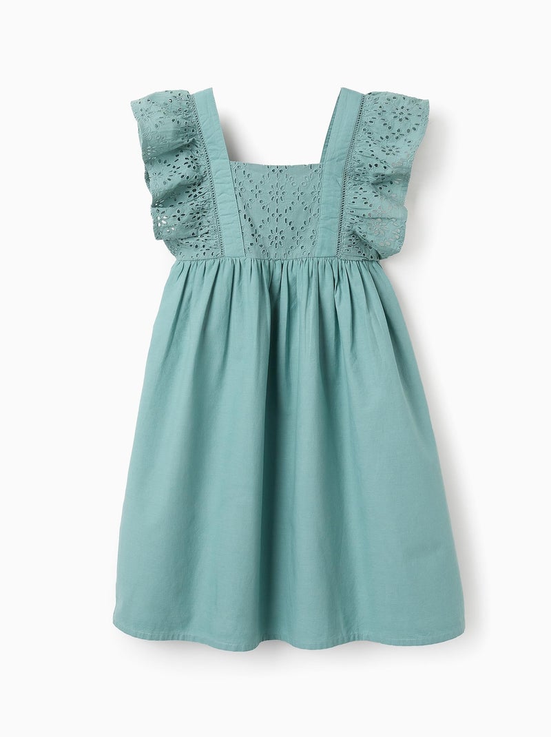 Robe en Coton avec Volants et Broderie Anglaise Vert clair - Kiabi