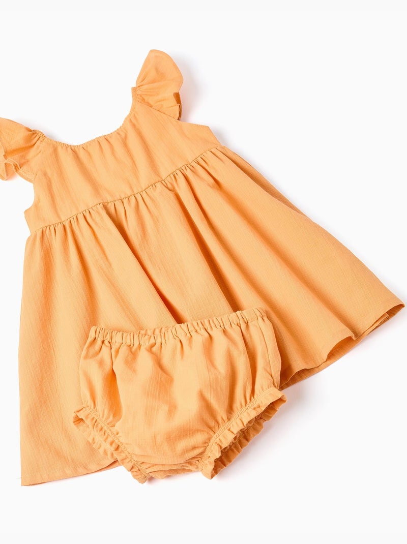 Robe en coton avec volants et doublure Jaune foncé - Kiabi