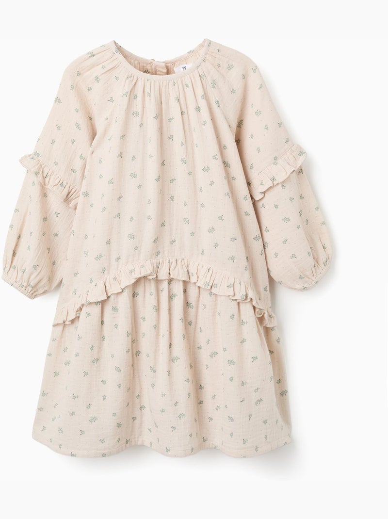 Robe en coton bambula à motif floral B&S Beige - Kiabi