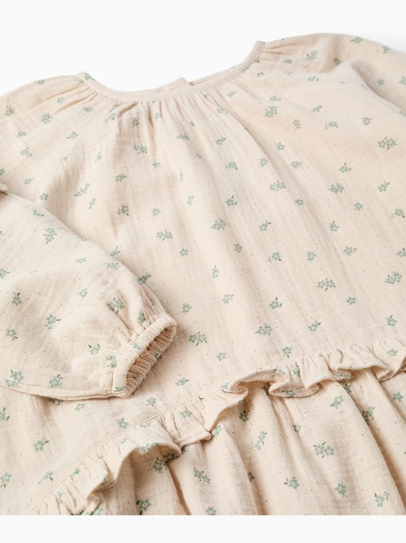 Robe en coton bambula à motif floral B&S Beige - Kiabi