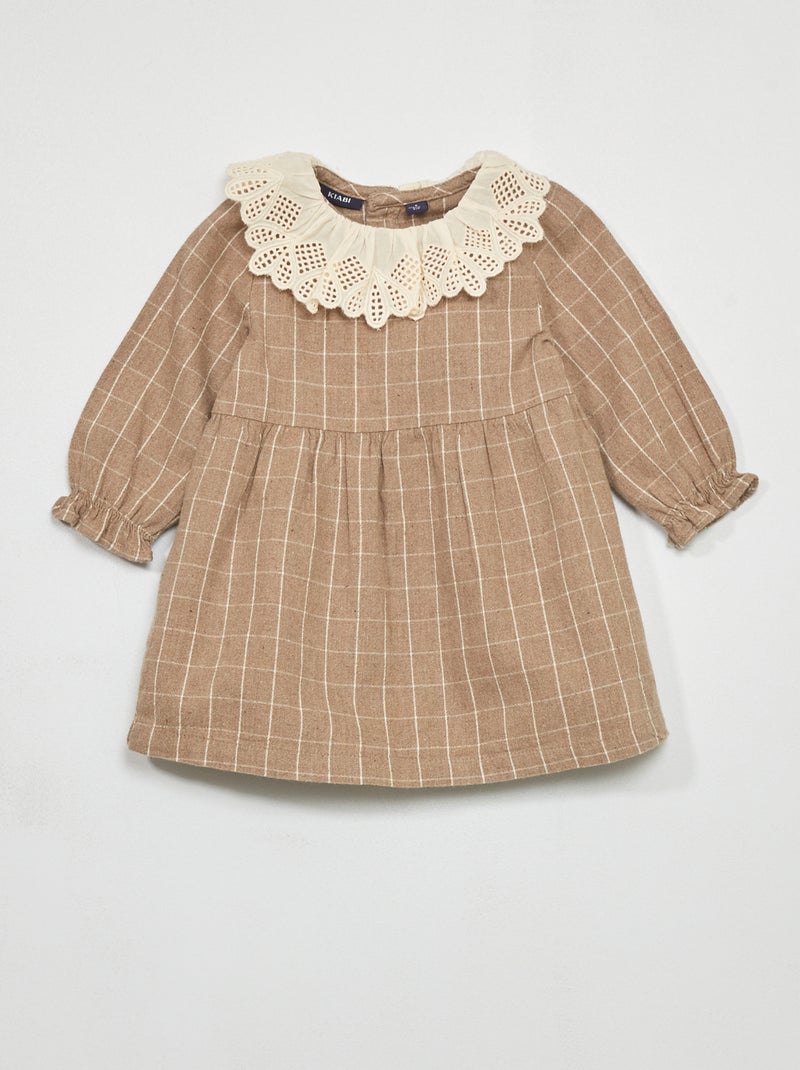 Robe en coton col claudine Marron - Kiabi
