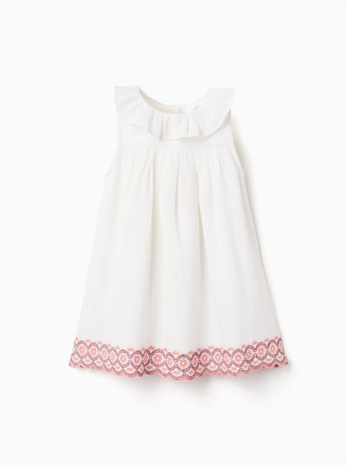 Robe en coton et lin à broderie anglaise - Kiabi