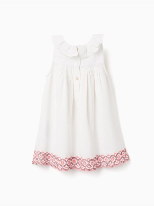Robe en coton et lin à broderie anglaise - Kiabi