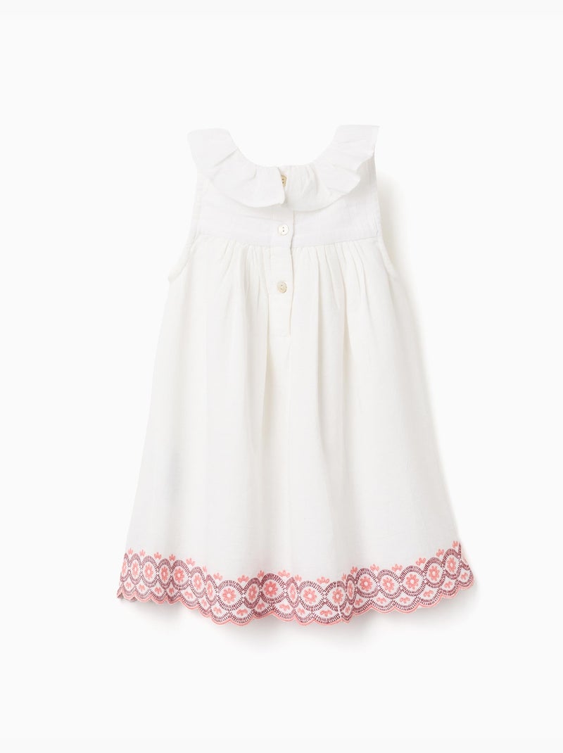 Robe en coton et lin à broderie anglaise Beige clair - Kiabi
