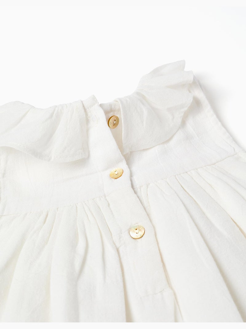 Robe en coton et lin à broderie anglaise Beige clair - Kiabi