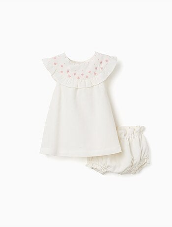 Robe en coton et lin avec broderie
