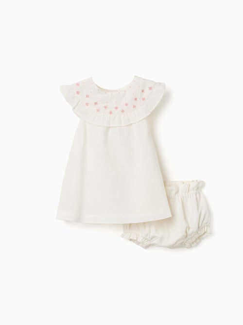 Robe en coton et lin avec broderie - Kiabi