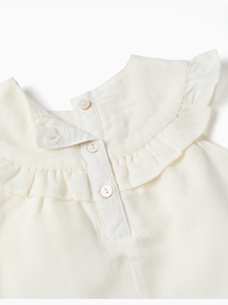 Robe en coton et lin avec broderie Blanc - Kiabi