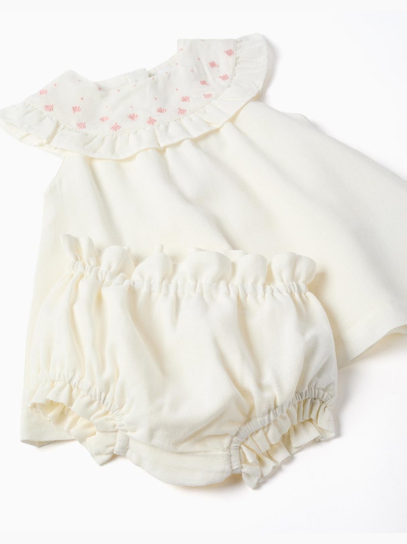 Robe en coton et lin avec broderie Blanc - Kiabi