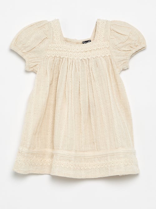 Robe en coton et lin avec détails en macramé - Kiabi