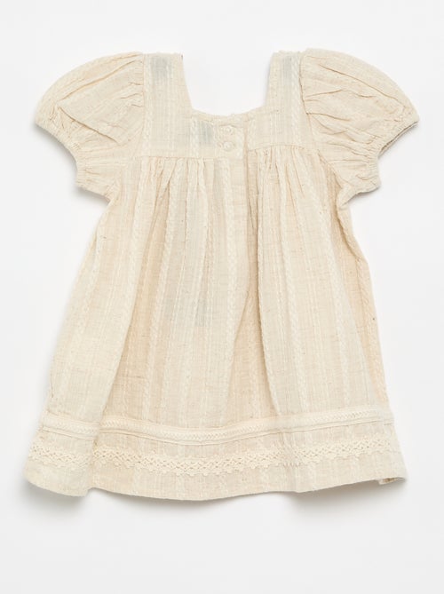 Robe en coton et lin avec détails en macramé - Kiabi