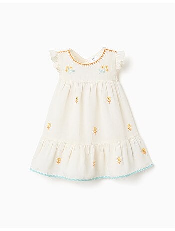 Robe en coton et lin avec fleurs