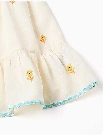 Robe en coton et lin avec fleurs