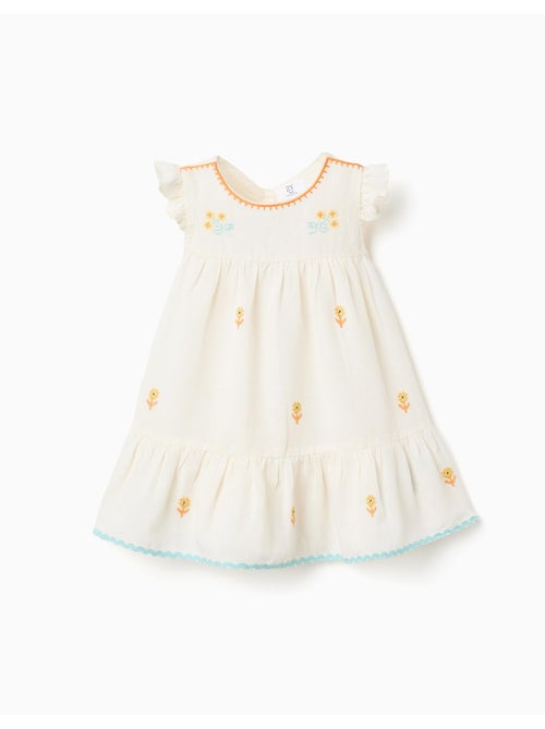 Robe en coton et lin avec fleurs - Kiabi