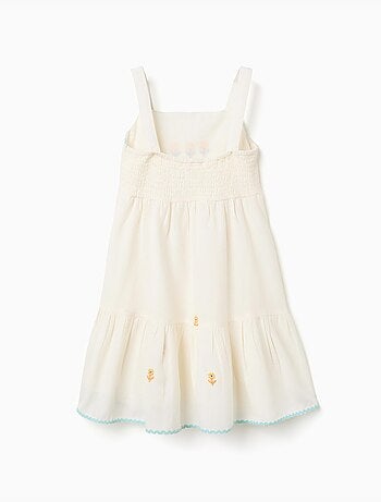 Robe en coton et lin avec fleurs brodées