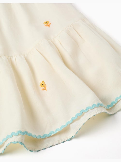 Robe en coton et lin avec fleurs brodées - Kiabi