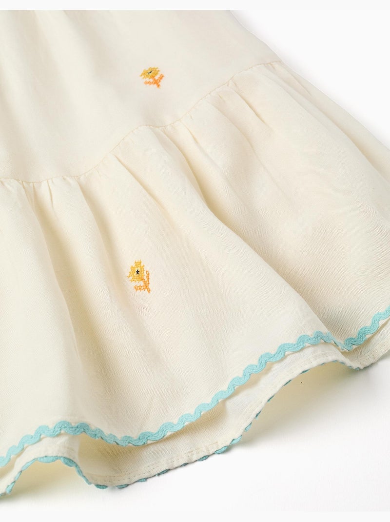 Robe en coton et lin avec fleurs brodées Beige clair - Kiabi