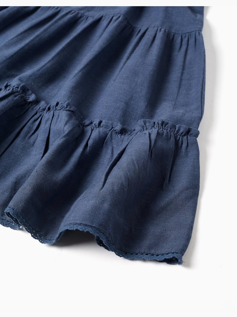 Robe en coton et lin avec manches à volants You&Me Bleu Bleu - Kiabi