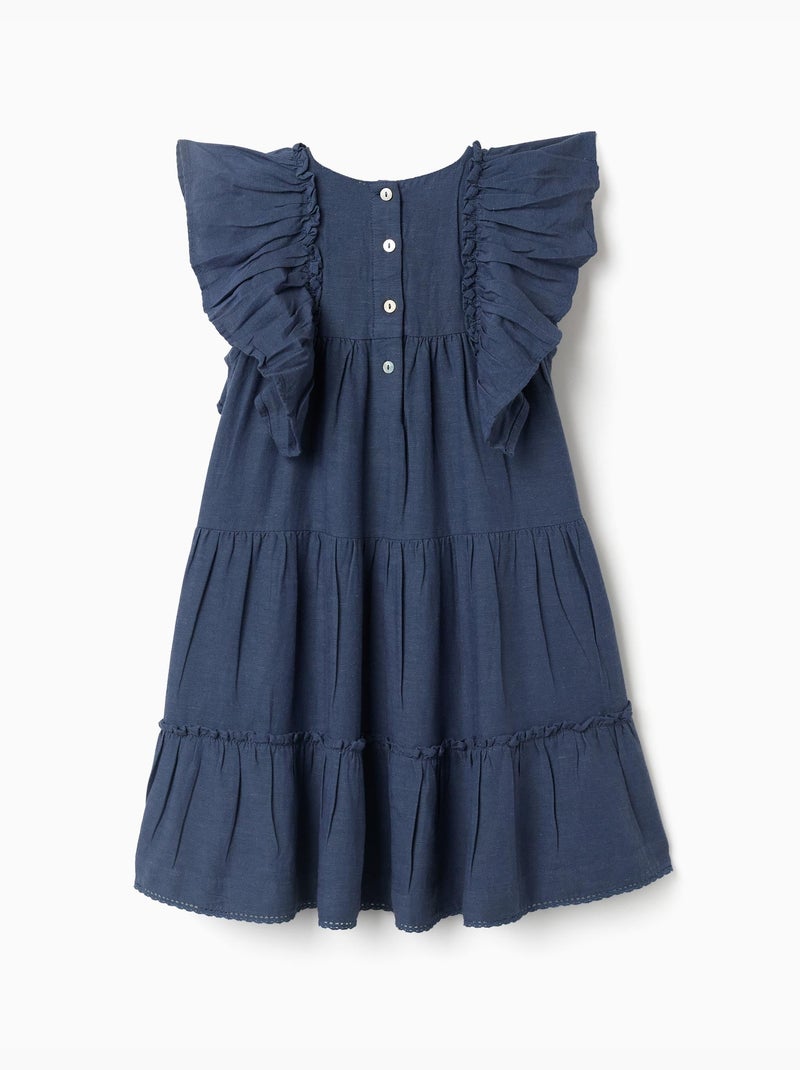 Robe en coton et lin avec manches à volants You&Me Bleu Bleu - Kiabi