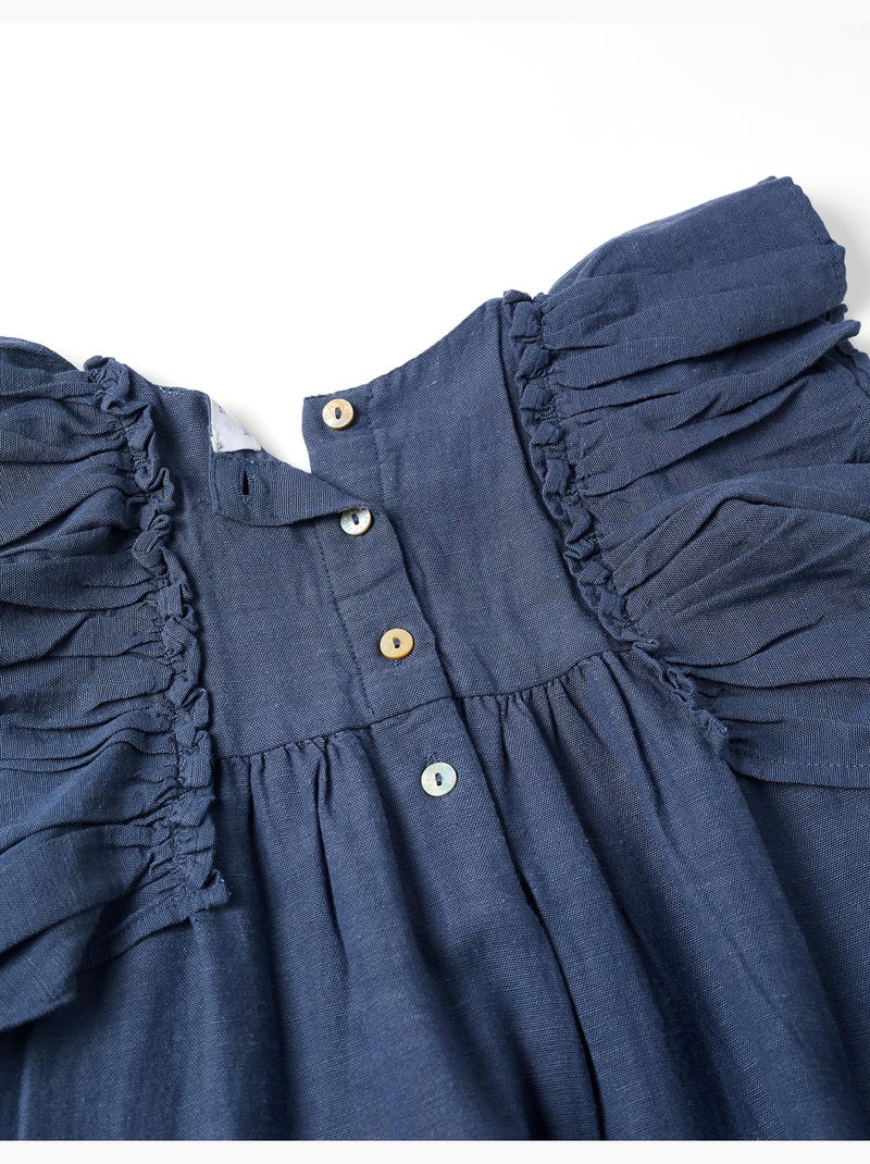 Robe en coton et lin avec manches à volants You&Me Bleu Bleu - Kiabi