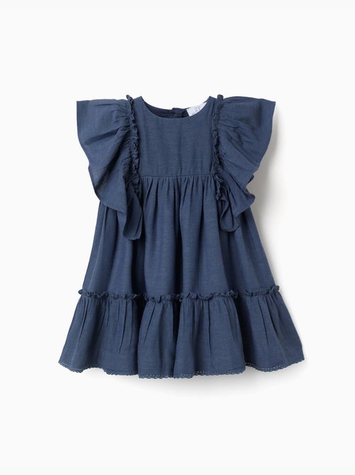 Robe en coton et lin avec manches à volants You&Me - Kiabi