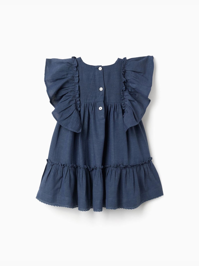 Robe en coton et lin avec manches à volants You&Me Bleu Bleu - Kiabi