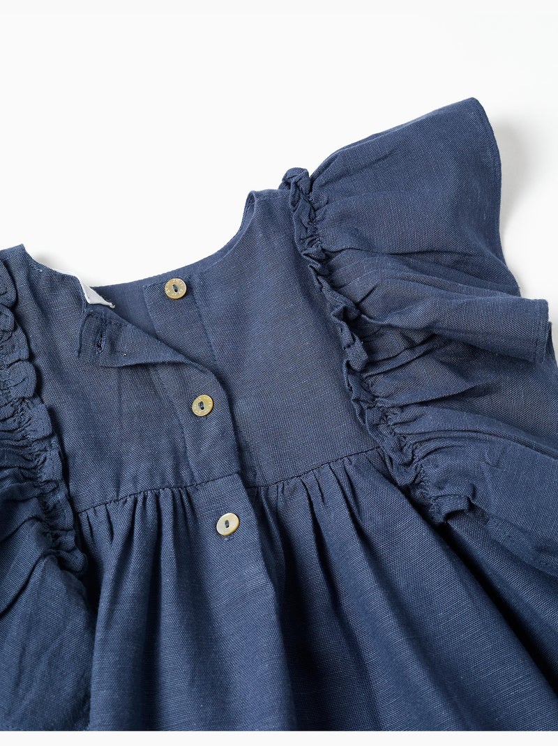 Robe en coton et lin avec manches à volants You&Me Bleu Bleu - Kiabi