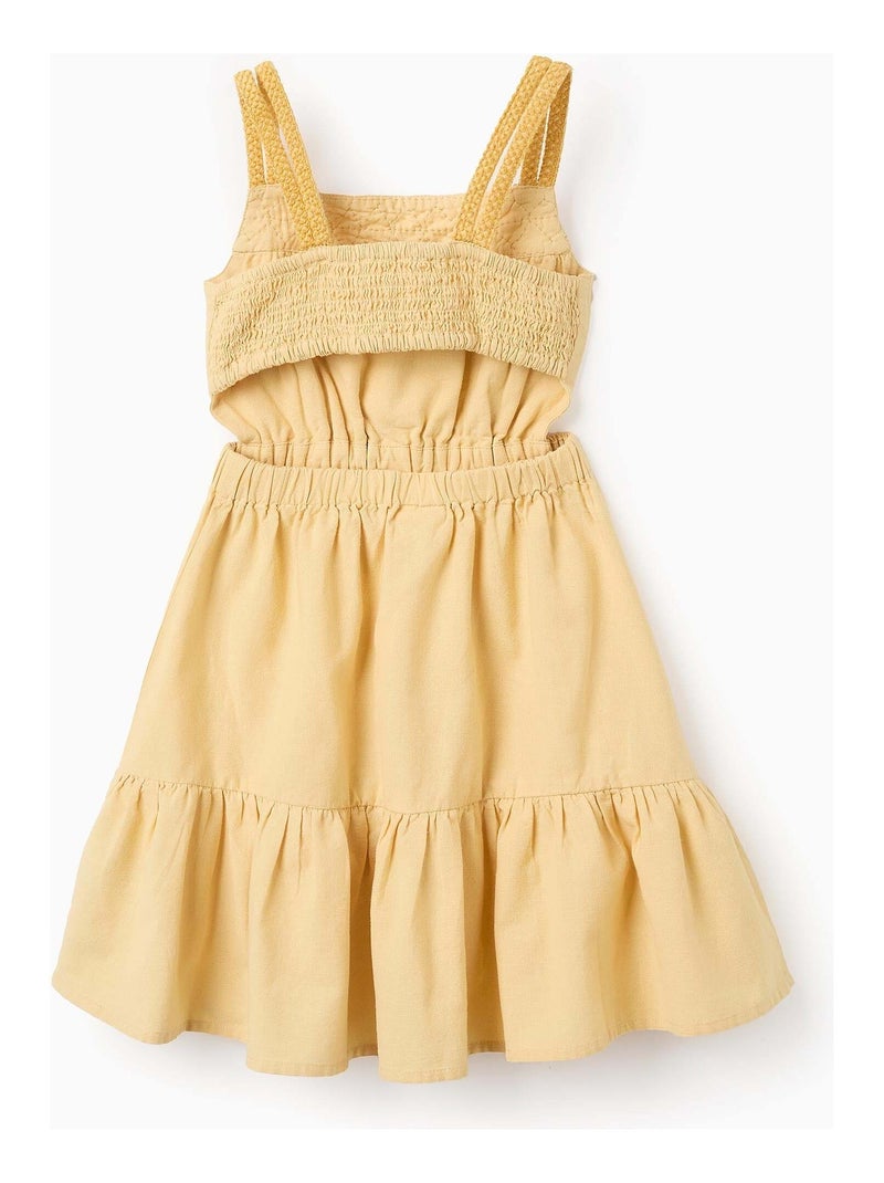 Robe en Coton et Lin avec Perles Jaune clair - Kiabi