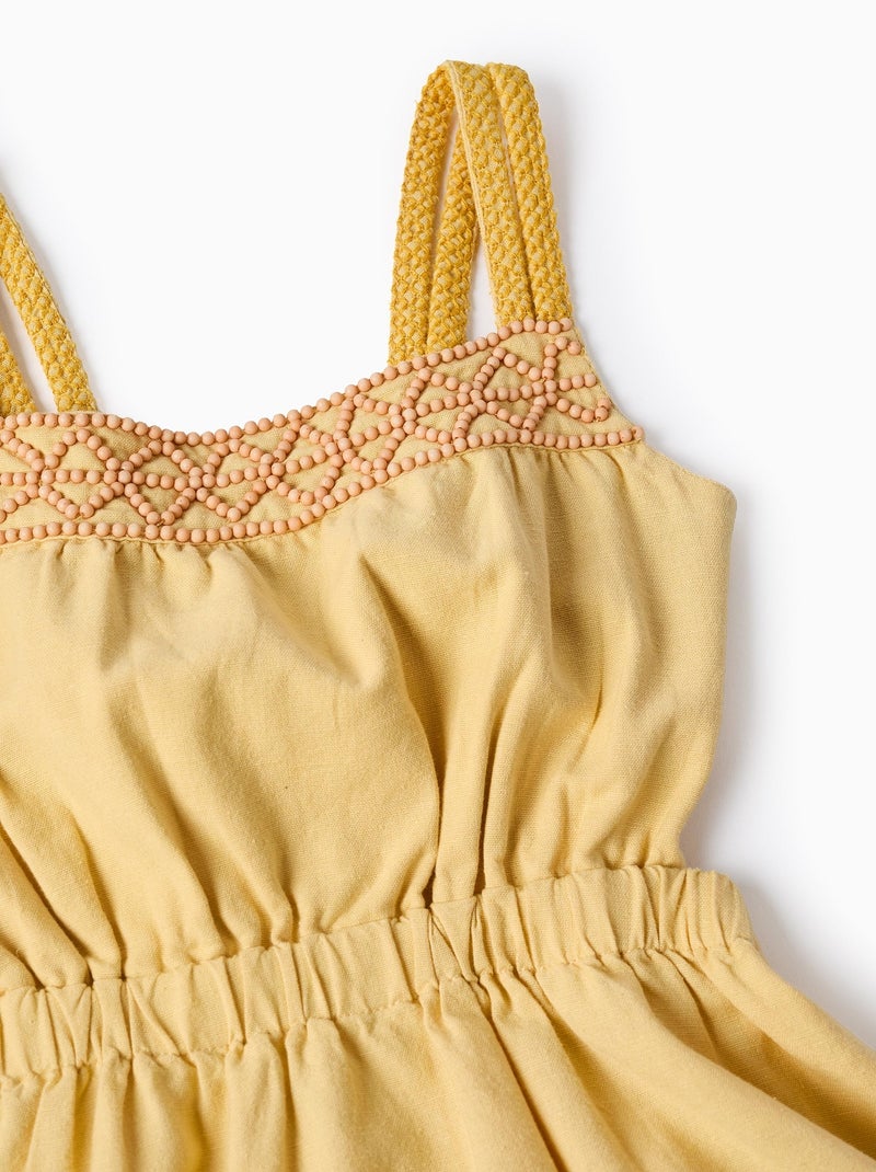 Robe en Coton et Lin avec Perles Jaune clair - Kiabi