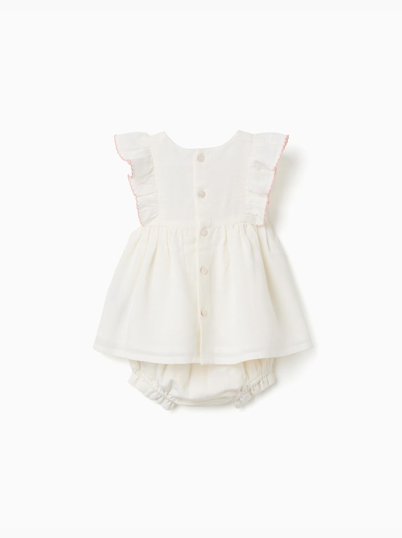 Robe en coton et lin + bloomer Blanc - Kiabi