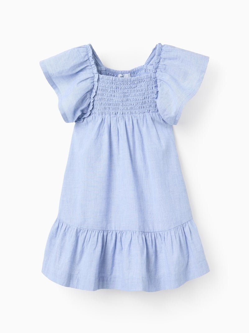 Robe en Coton Fil à Fil avec Volants Brothers & Sisters Bleu clair - Kiabi