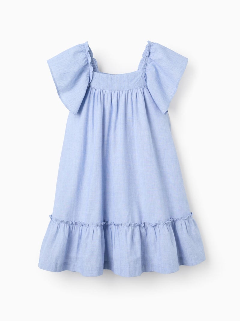 Robe en Coton Fil à Fil avec Volants Brothers & Sisters Bleu clair - Kiabi