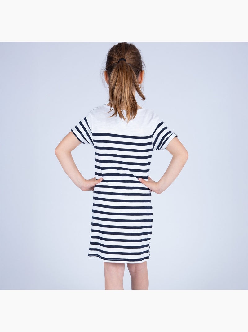 Robe en coton léger 'Breizh Océan', Robe pour fille à rayures Blanc/Marine - Kiabi