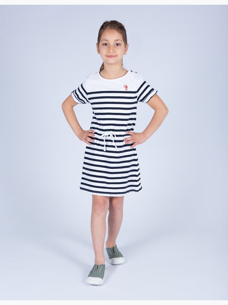Robe en coton léger 'Breizh Océan', Robe pour fille à rayures Blanc/Marine - Kiabi
