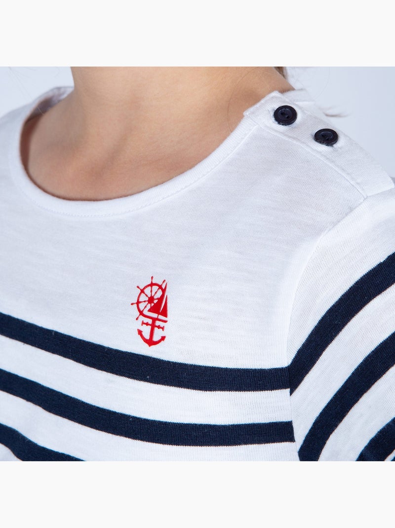 Robe en coton léger 'Breizh Océan', Robe pour fille à rayures Blanc/Marine - Kiabi