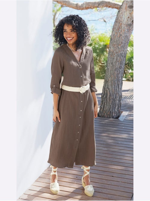 Robe En Coton Manches à Longueur Réglable Avec Bride - Taille Standard - Helline - Kiabi Robe En Coton Manches à Longueur Réglable Avec Bride - Taille Standard - Helline - Kiabi