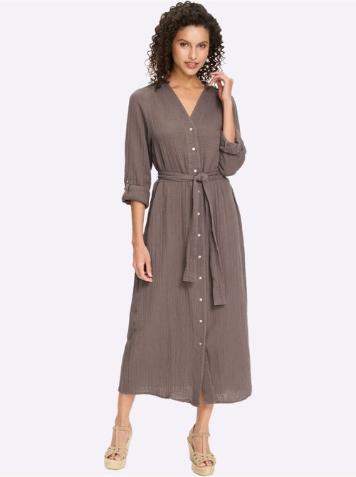 Robe En Coton Manches à Longueur Réglable Avec Bride - Taille Standard - Helline - Kiabi Robe En Coton Manches à Longueur Réglable Avec Bride - Taille Standard - Helline - Kiabi