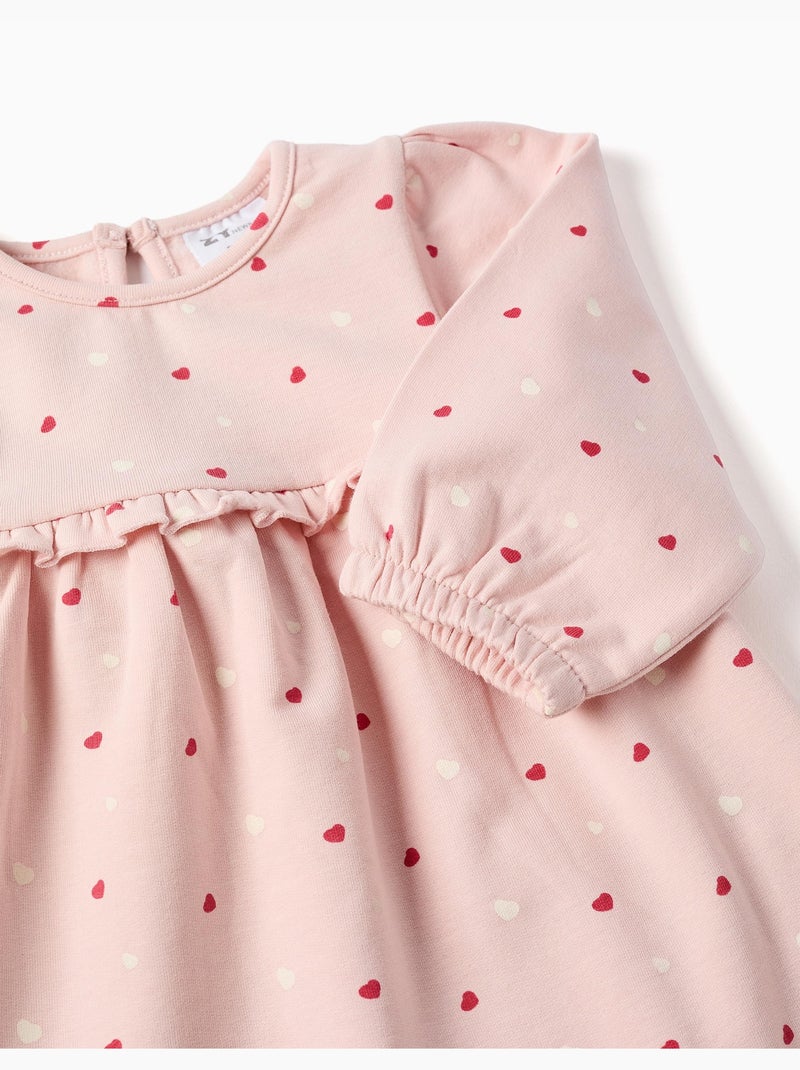 Robe en coton peigné avec motif cœur Rose - Kiabi